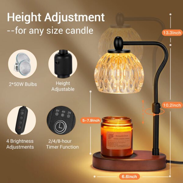Hearthglow Crystal Candle Warmer Lamp with Dimmer & Timer